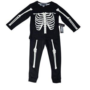 10 Threads Kids Halloween Glow In The Dark Skeleton Pajama Set Size 4 NWTF